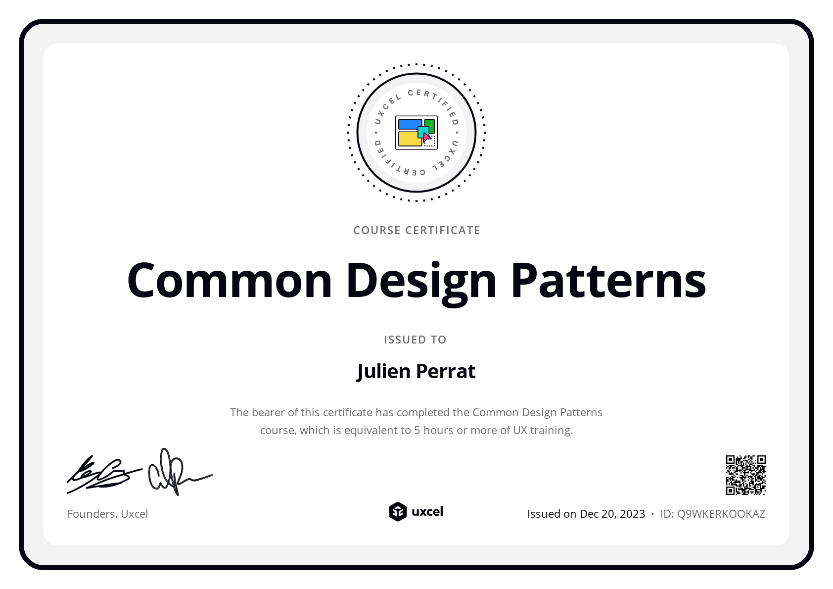 Julien Perrat's certificate